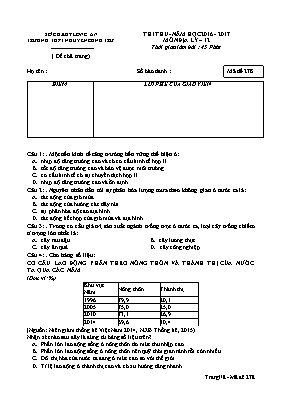 Đề thi thử THPT Quốc gia môn Địa lý - Mã đề 278 - Năm học 2016-2017 - Trường THPT Nguyễn Công Trứ
